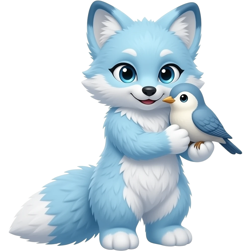 Female Arctic fox furry and a bird hugging,fursona emoji