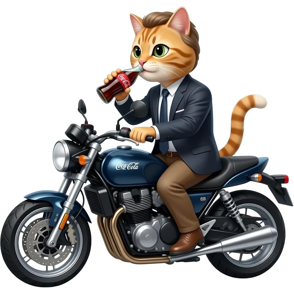 the cat on a motorcycle drinking a coke and Jeffrey Epstein emoji