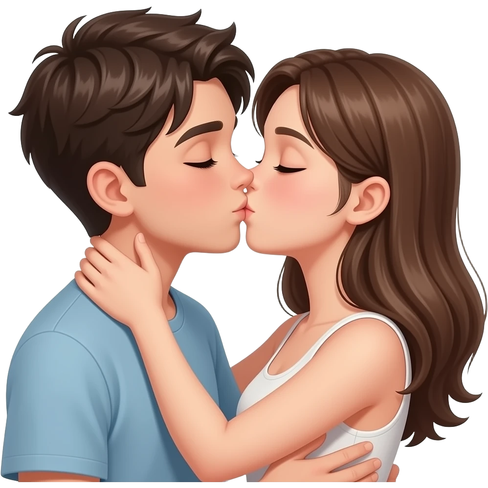 A boy kisses a girl, boy's hand on her neck and the other on her chest in an intimate scene. emoji