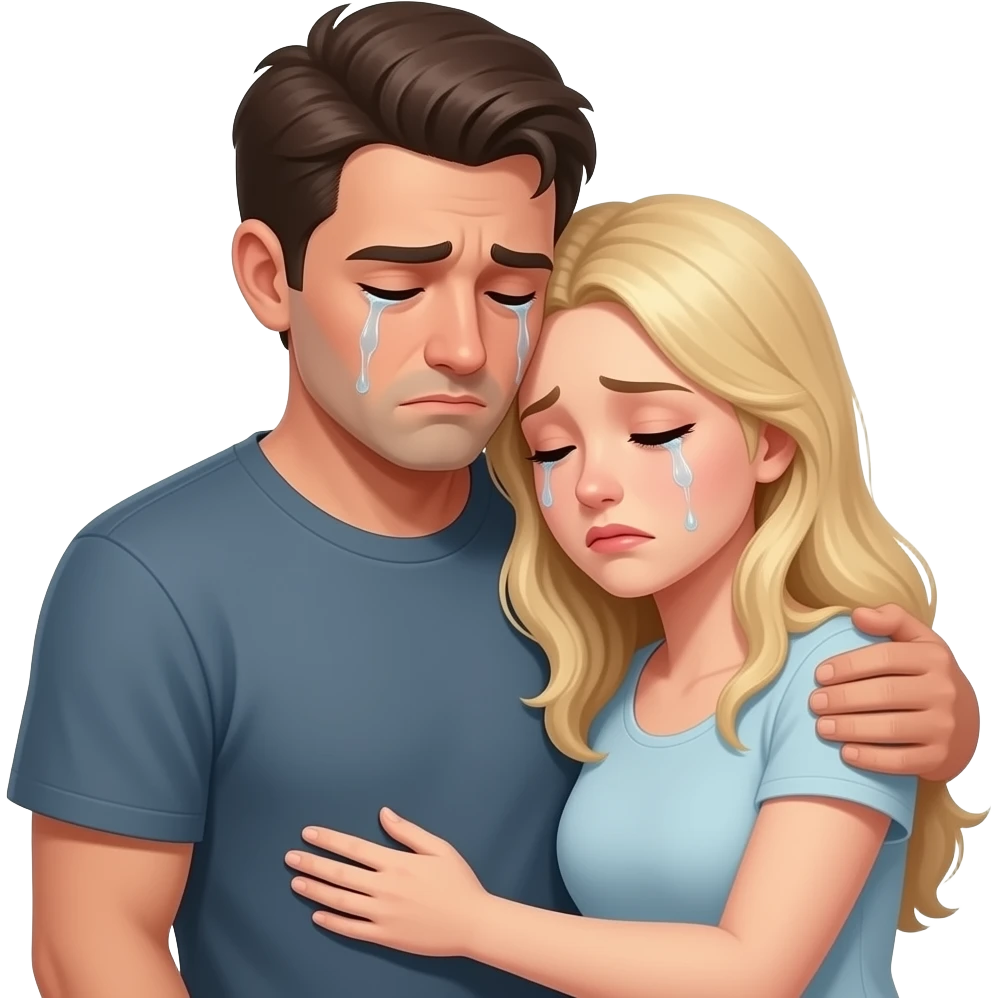 I miss you, sad, man tears missing dead blonde woman close hug emoji