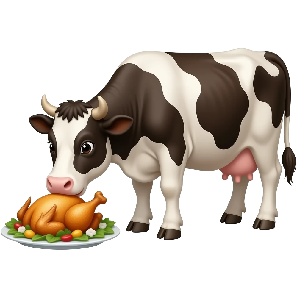 A cow eating a plate of chicken emoji