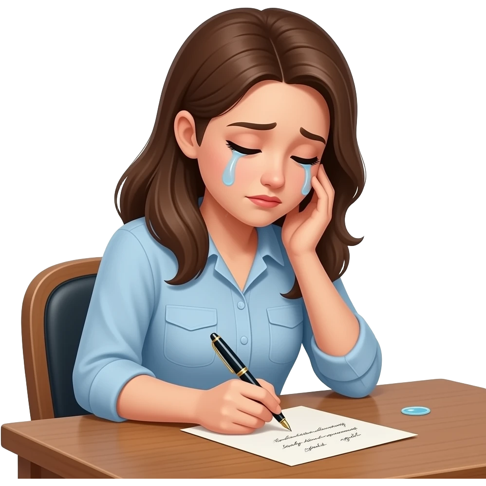 Женщина пишет письмо и плачет emoji