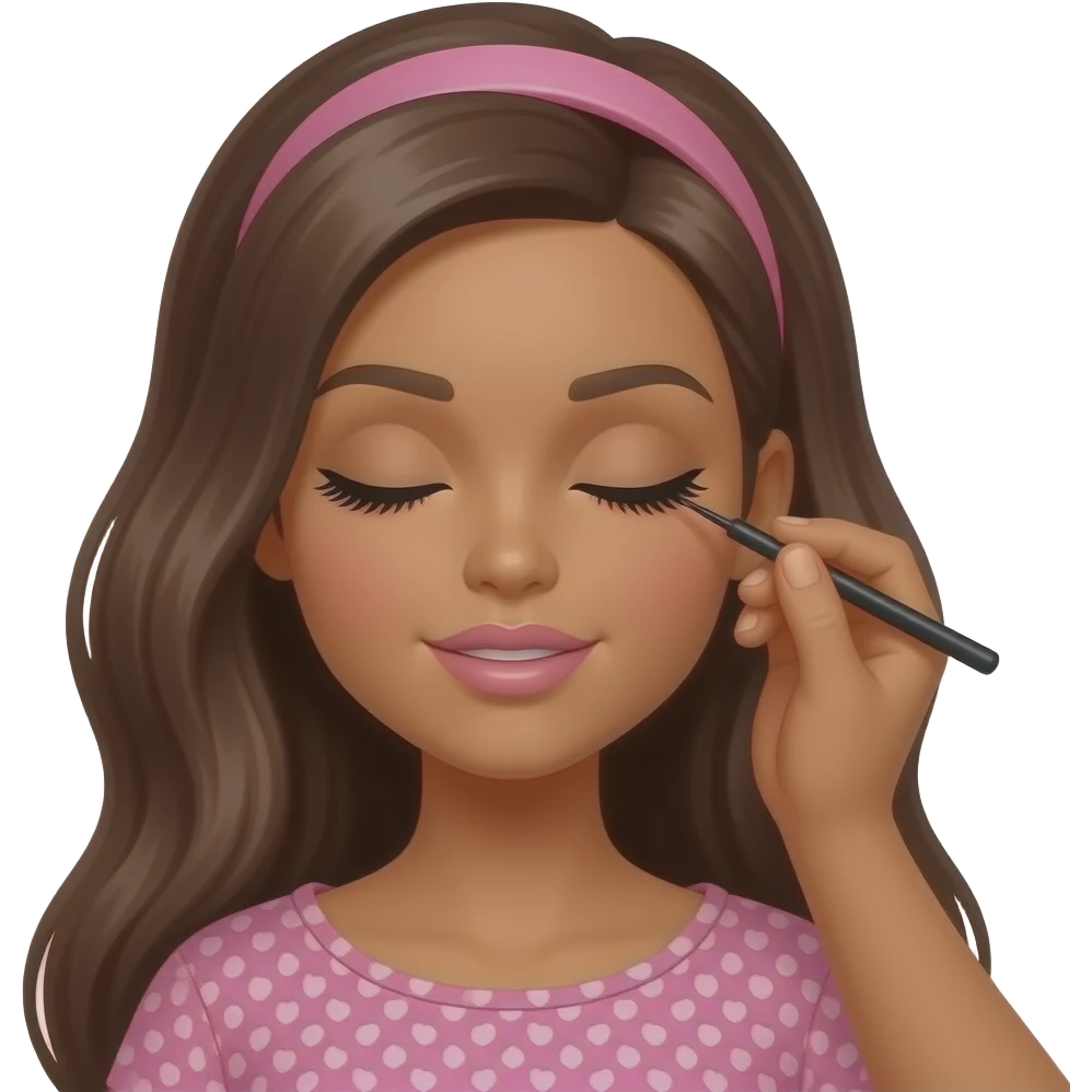 Brown skin brown hair eyes closed Barbie getting eyelash extensions done emoji