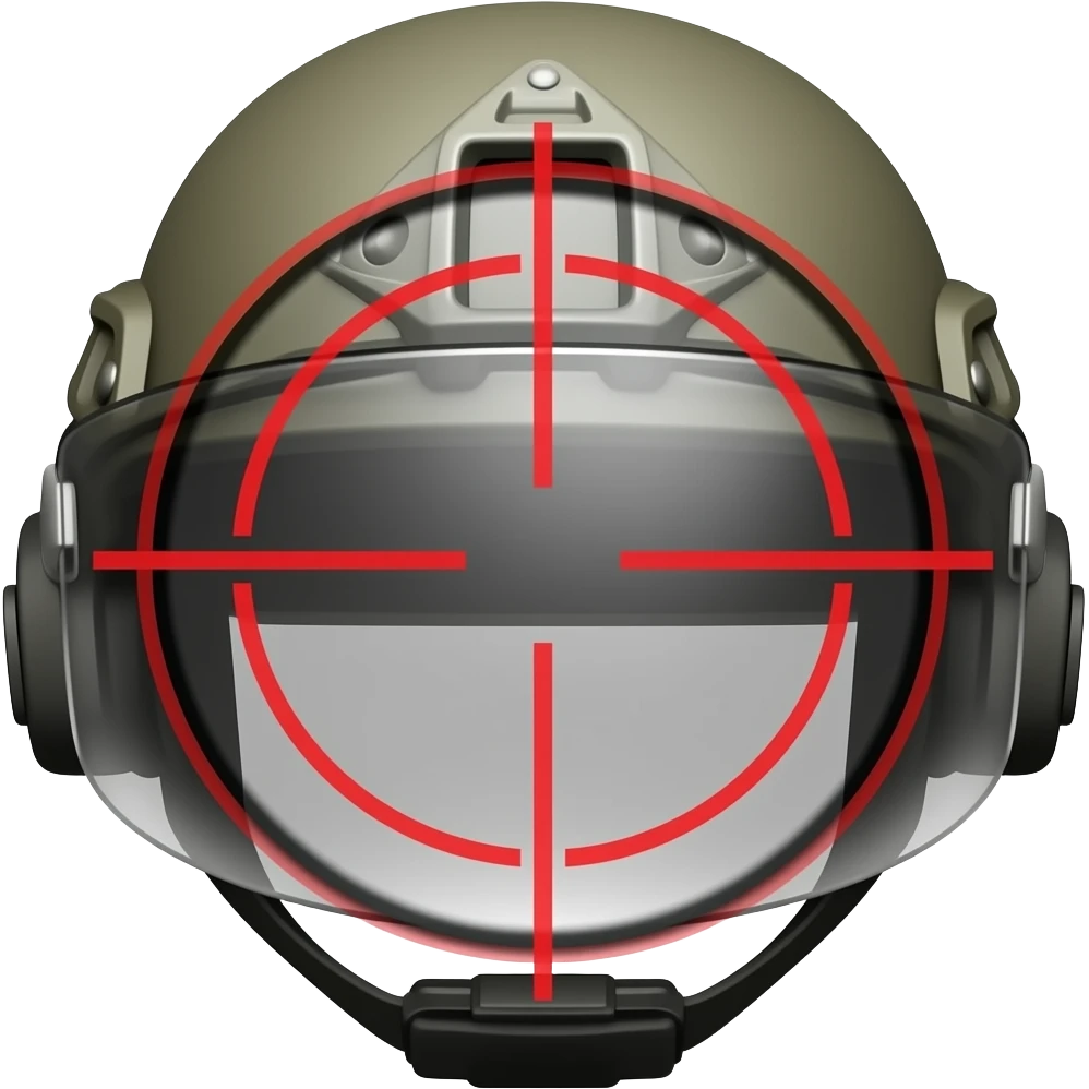 A red sniper reticle over a helmet. emoji