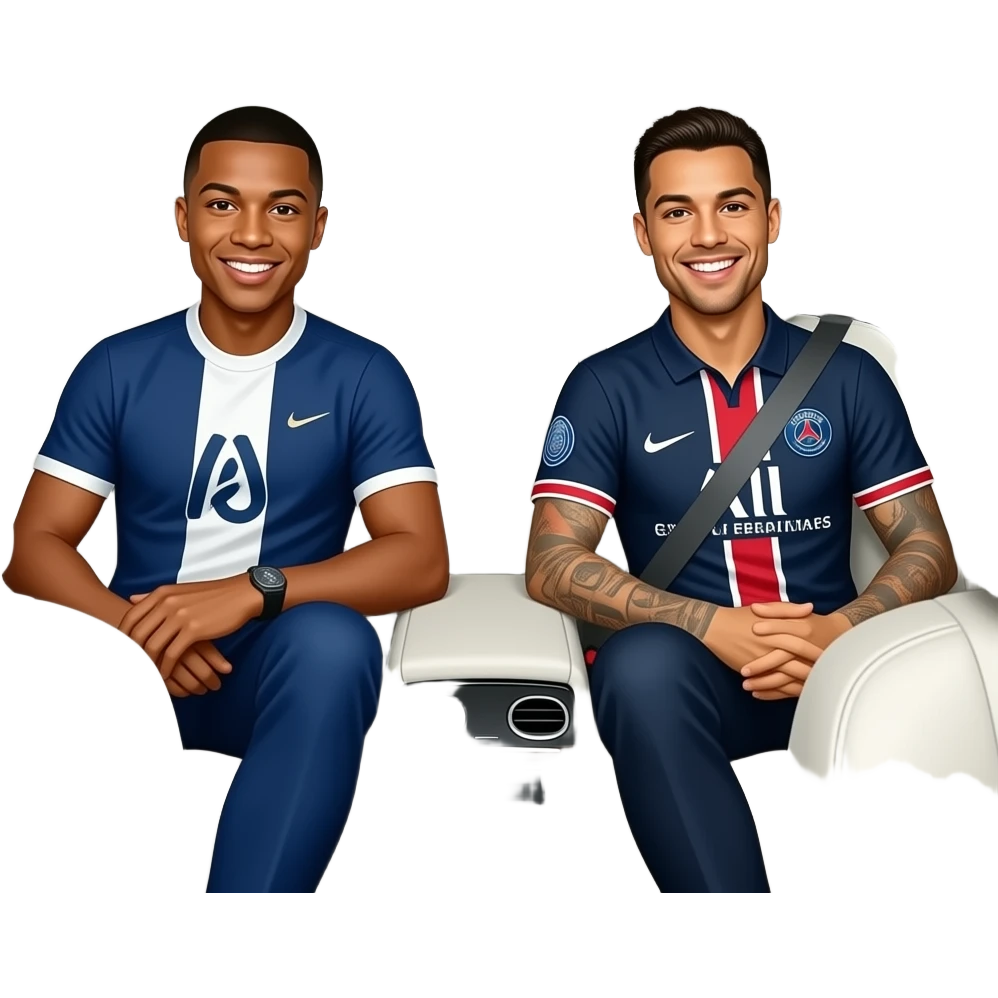 Mbappe with ronaldo and neymar in car emoji