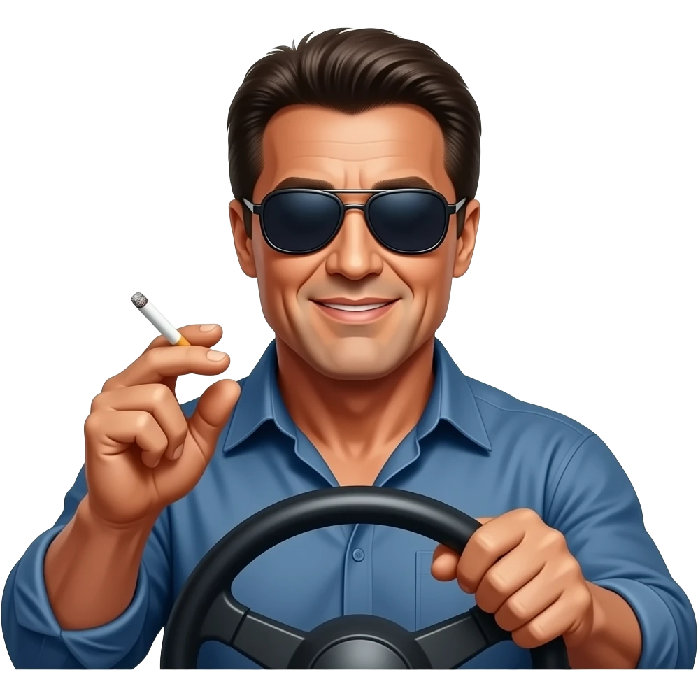 Сильвестр сталоне сидит за рулем в темных очках с сигаретой emoji