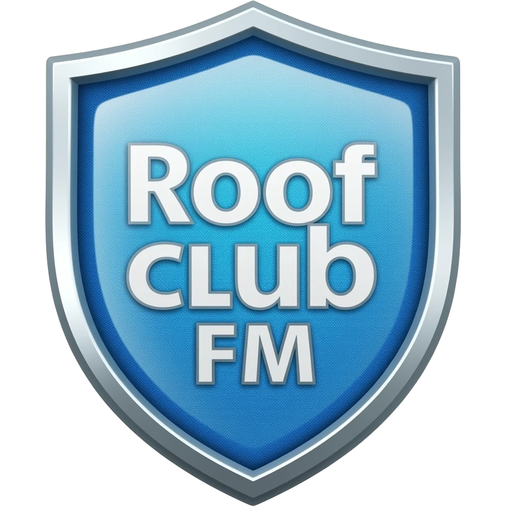 blau glitzer schild mit roof club fm emoji