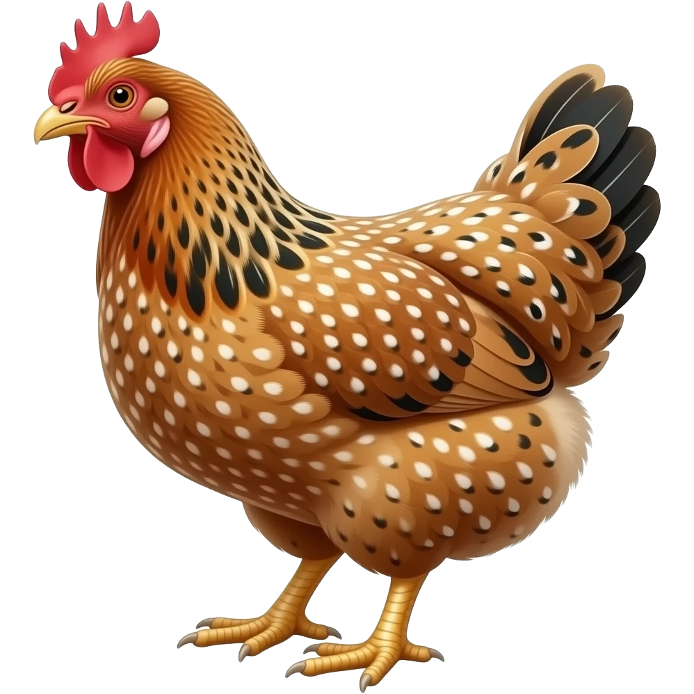 Brown speckled Sussex chicken with whit and black spots emoji