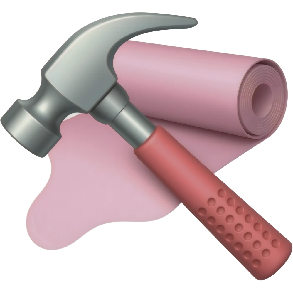 pink themed hammer crossed with a pink roll of wallpaper behind it emoji