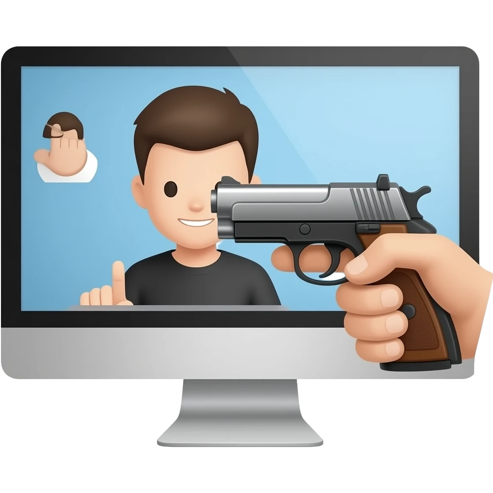 Ekrana doğru bakan silah emojisi el işareti ile emoji