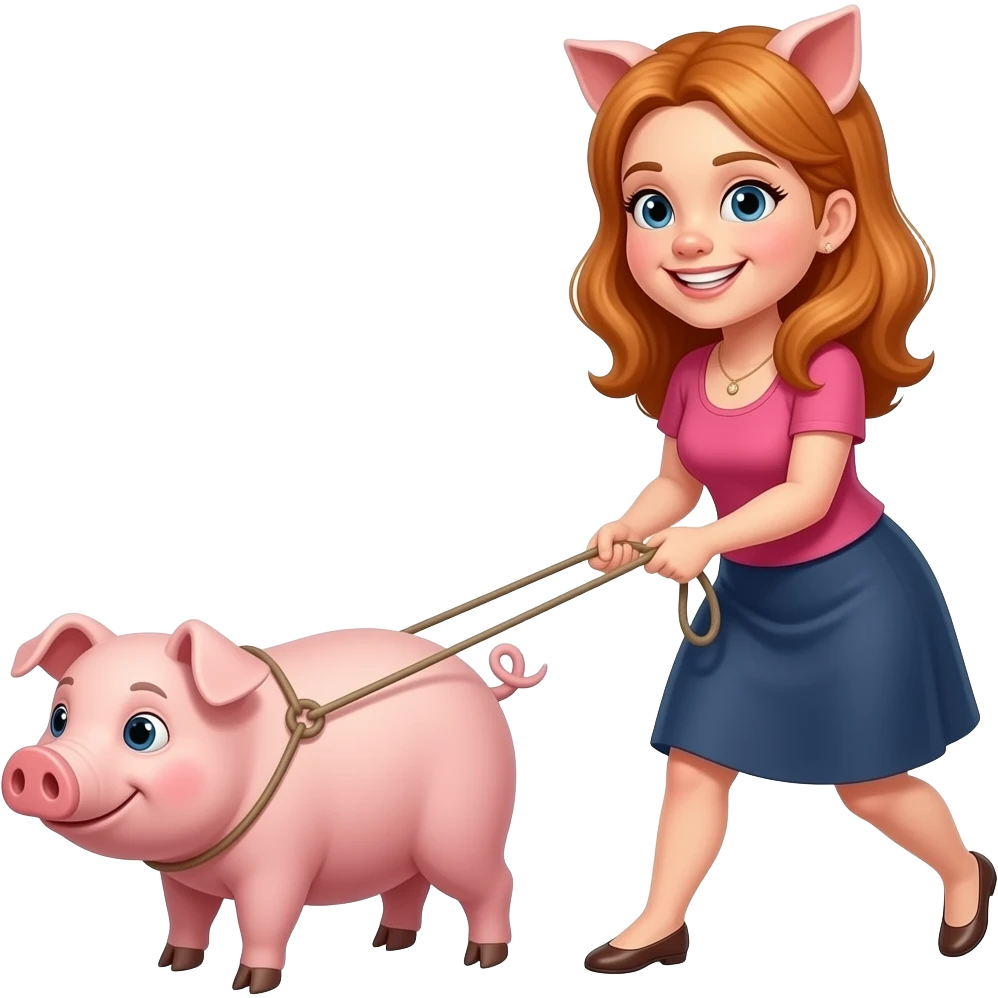 Ginger pig woman buck teeth girl pulling a pig emoji