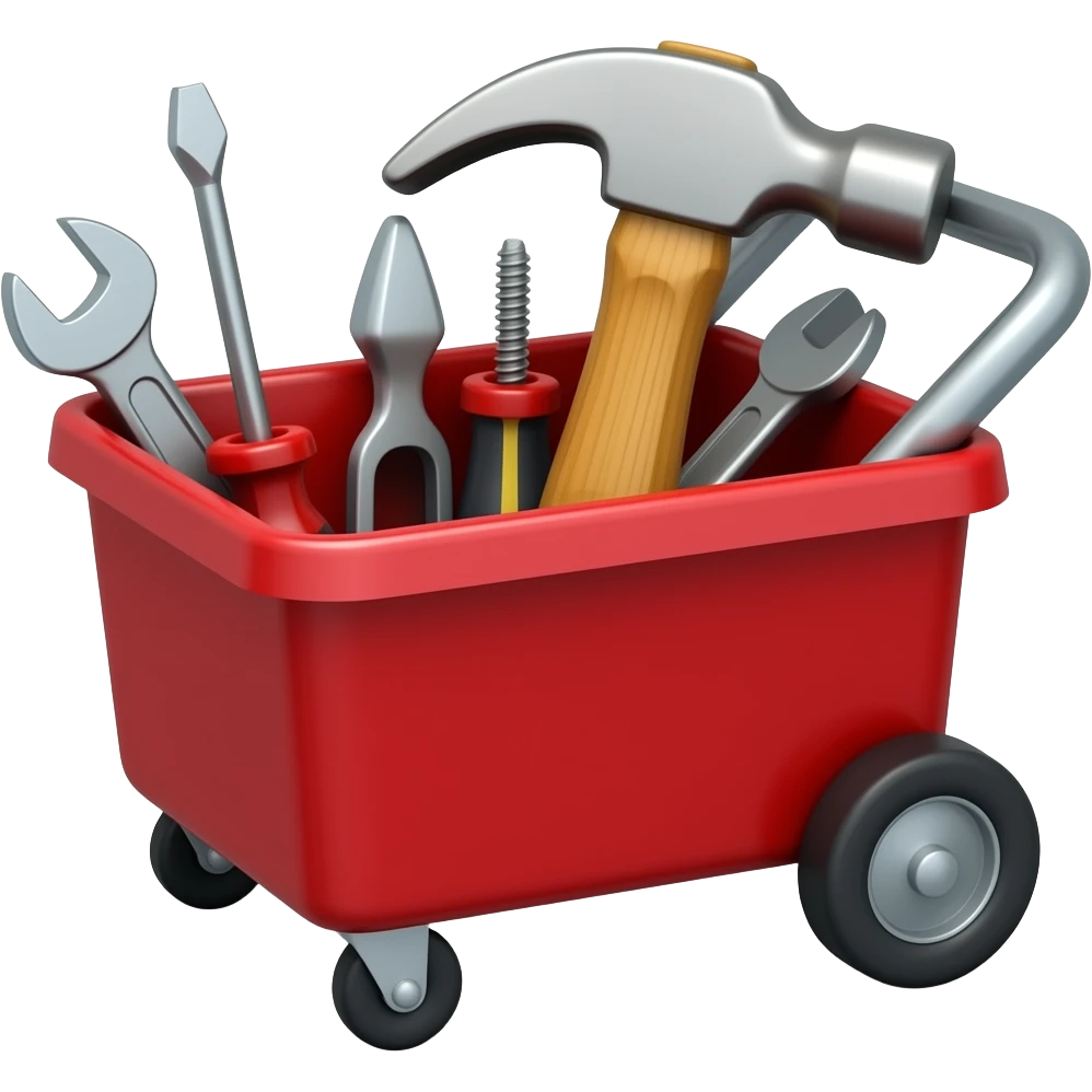 workshop tools trolley red colored, with different tools placed in it emoji