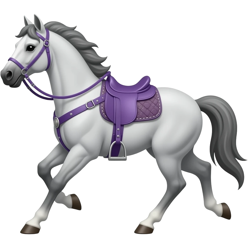 grey horse with western tack but make the tack purple and make the horse running a barrel pattrrn emoji