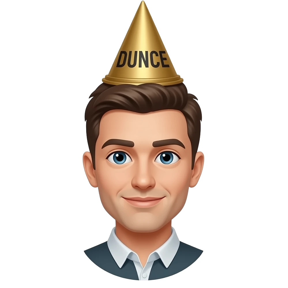 male wearing dunce hat with text DUNCE emoji