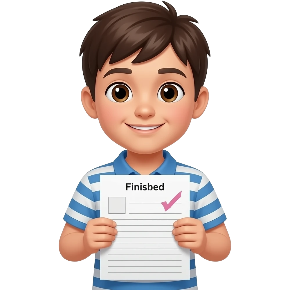 young boy, finished task emoji