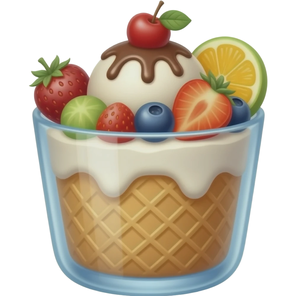 fruit ice cream with fruits in a ceramic glass emoji