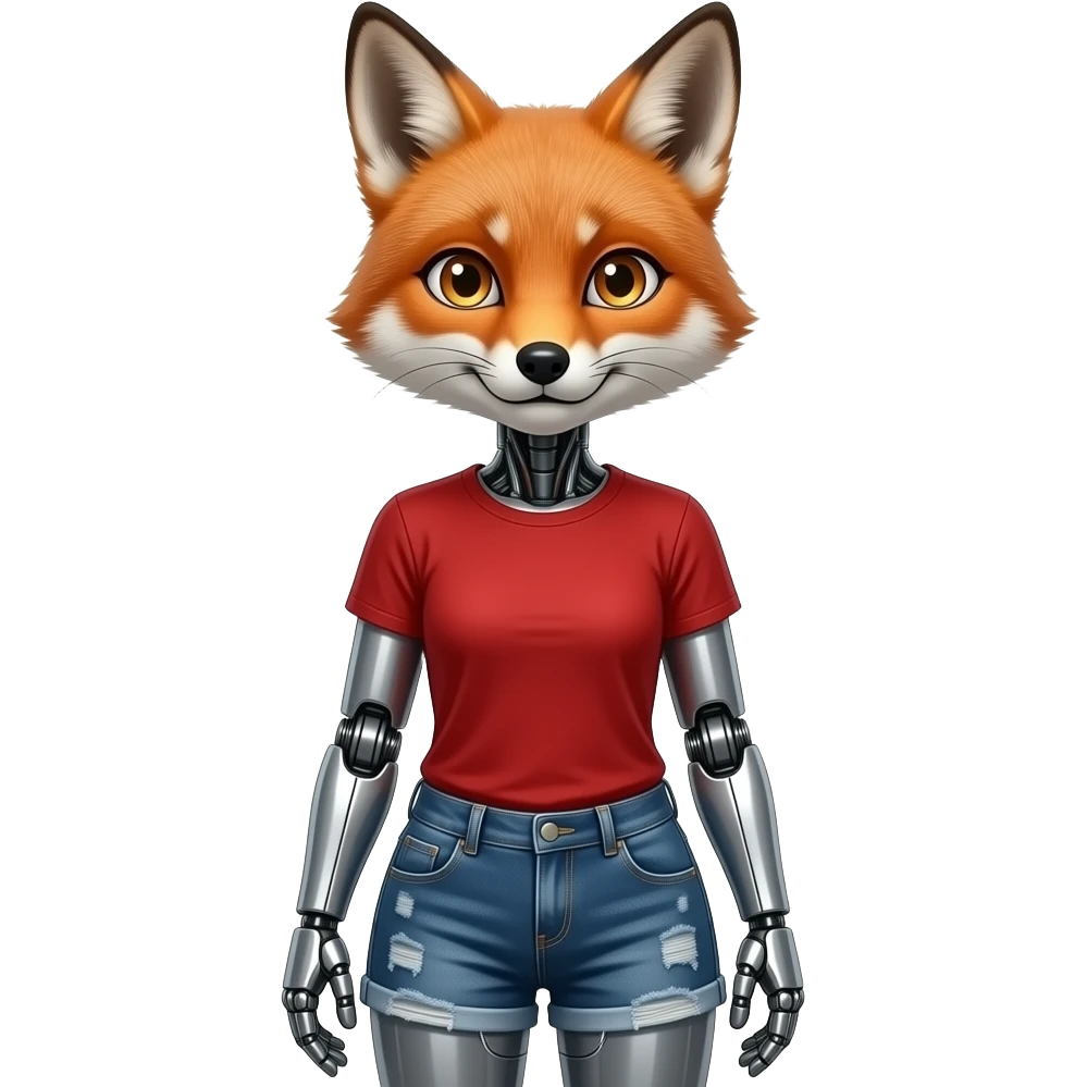 A humanoid robot female fox wearing a tee shirt and shorts emoji