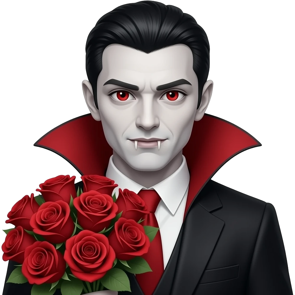 Вампир с букетом багрово-кровавых роз emoji