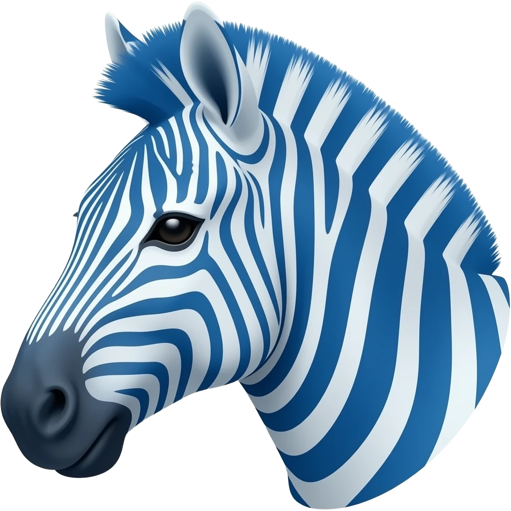 Make a close up from a blue zebra emoji