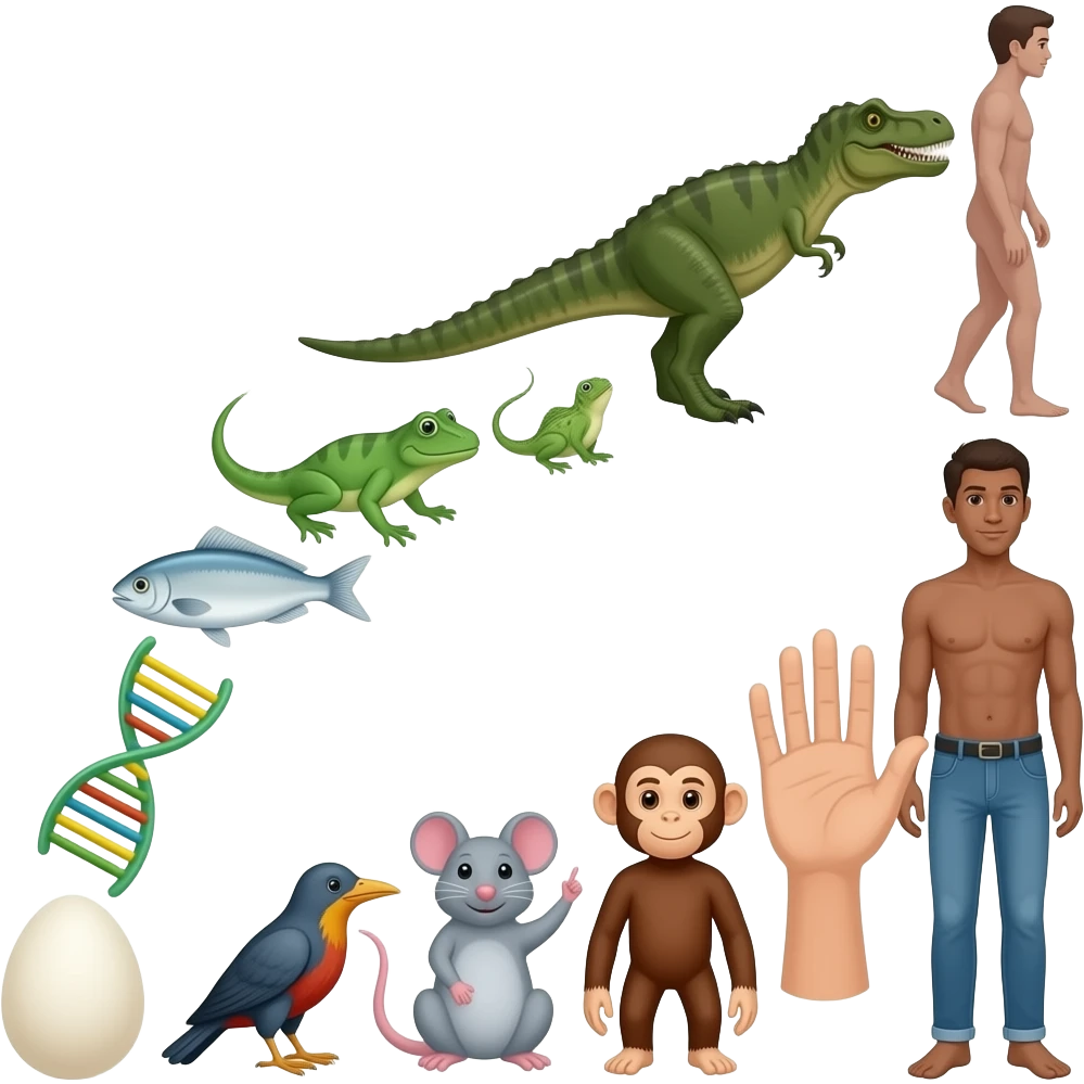 🥚🧬🐟🐸🦎🐊🦖🐦🐁🐒🫈🧍evolution from egg to human emoji