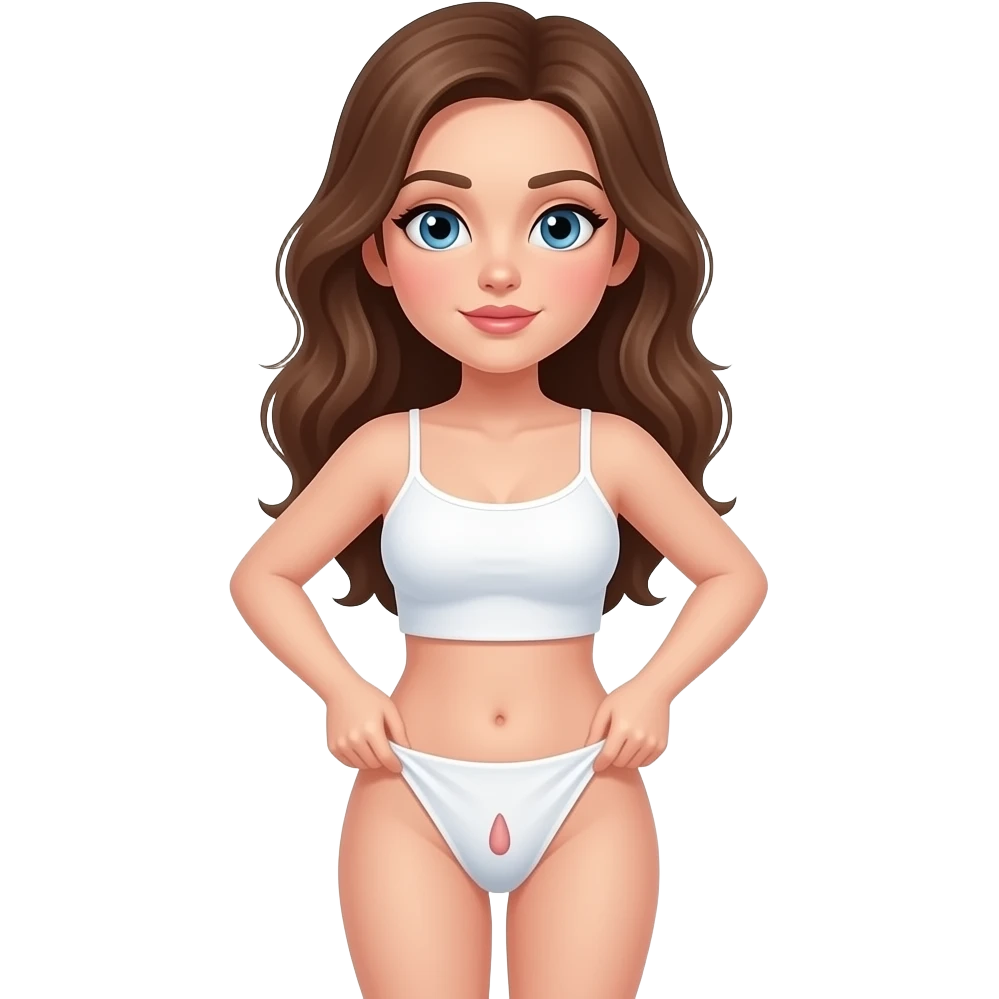 Nude girl Brown hair blue eyes pulling her panties to the side to show her vagina emoji