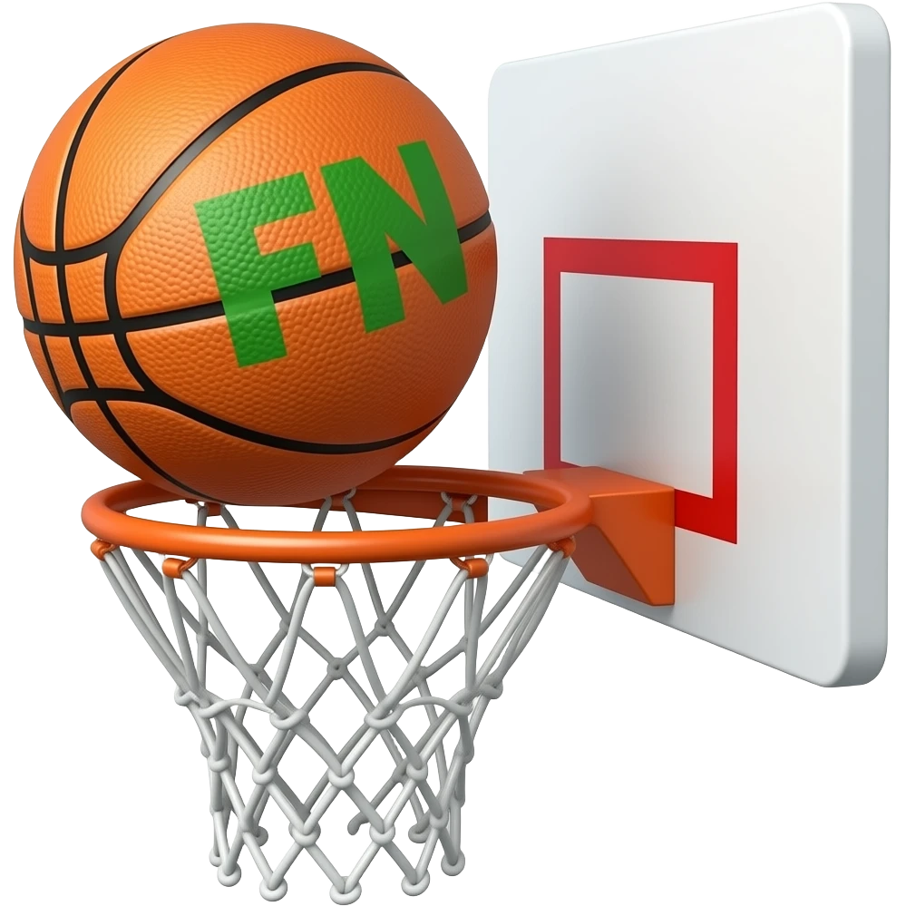 Ball going into hoop with green FN written on it emoji