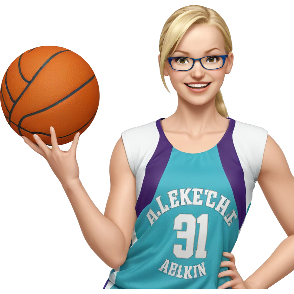 blonde girl in basketball uniform emoji