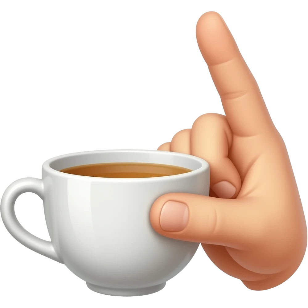 close up of just a hand holding a tea cup with small finger sticking up emoji