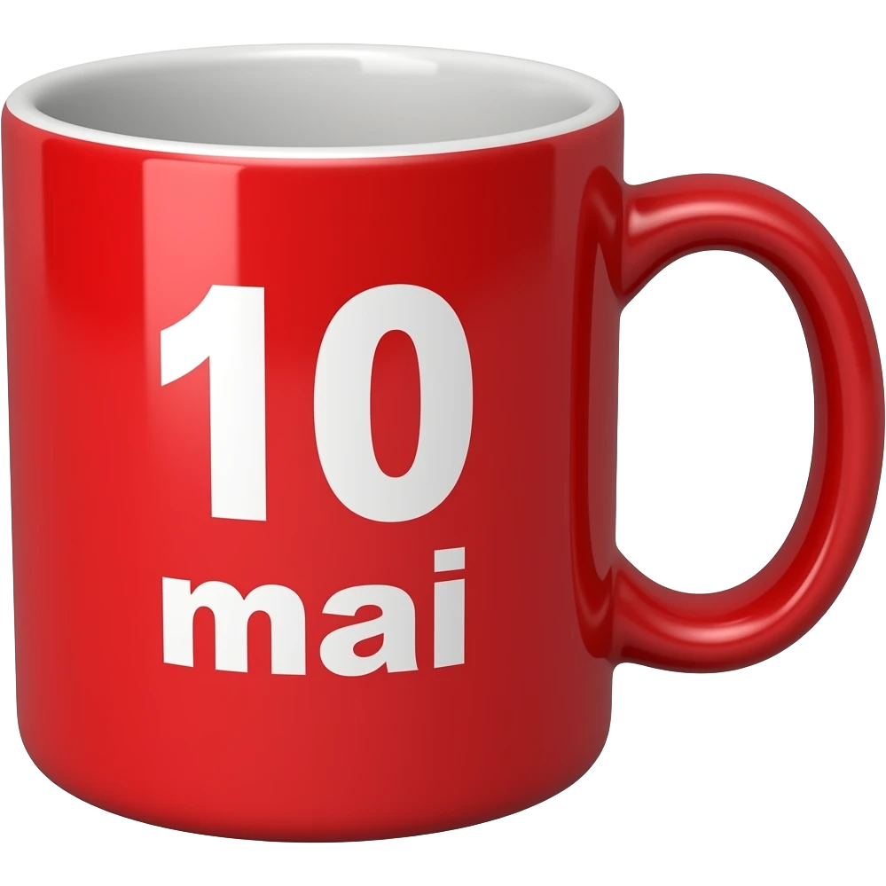 Filiżanka z kawą czerwona biały napis 10 mai emoji
