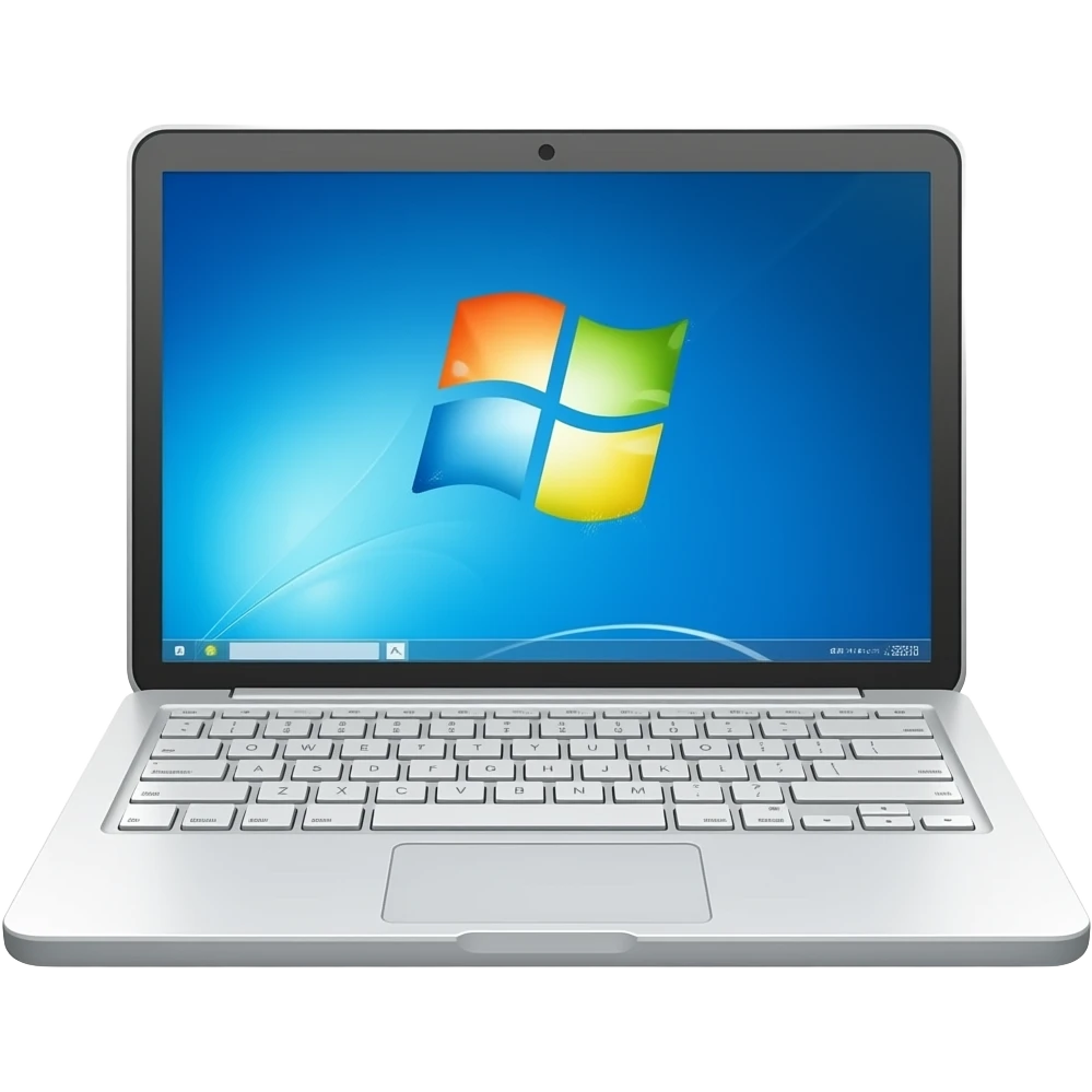 white laptop with white keys and a windows screen emoji