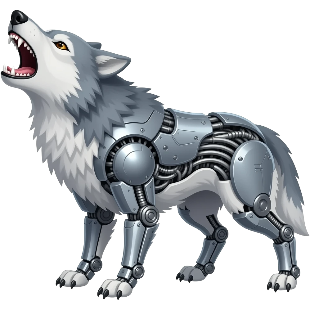 Cyborg wolf howling angry emoji