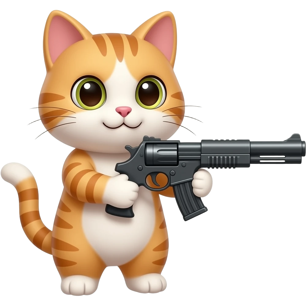 sweet cat with a gun emoji