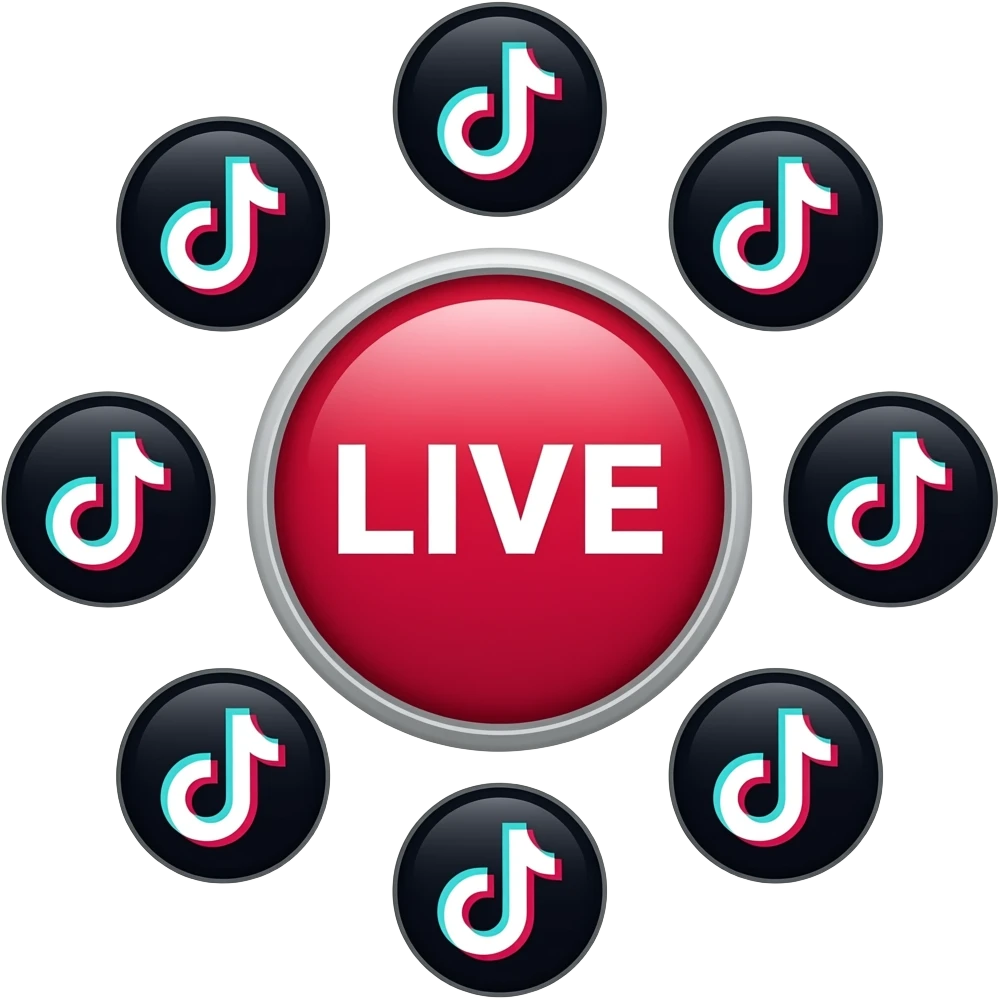 Red "LIVE" button with TikTok logos around it emoji