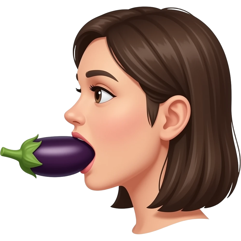Side view of an eggplant entirely inside a woman’s mouth emoji
