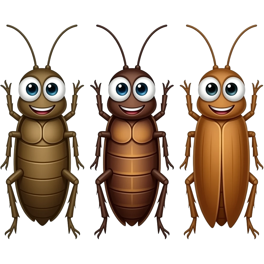 3 cockroaches from oggy and cockroach. Make them colourful and as it is from the show emoji