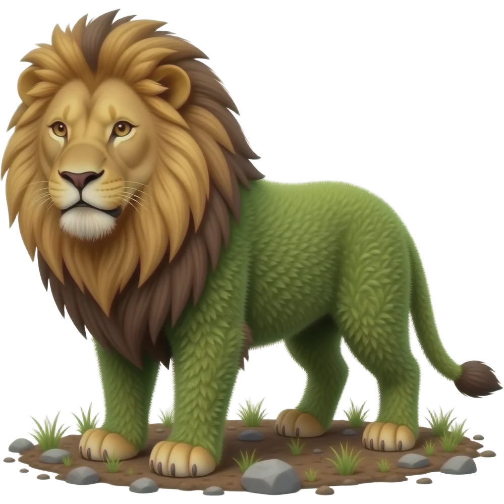 Lion made out of grass, dirt and rock emoji