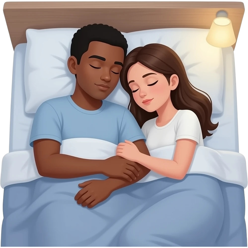 Темнокожий парень и белая девушка спят вместе emoji