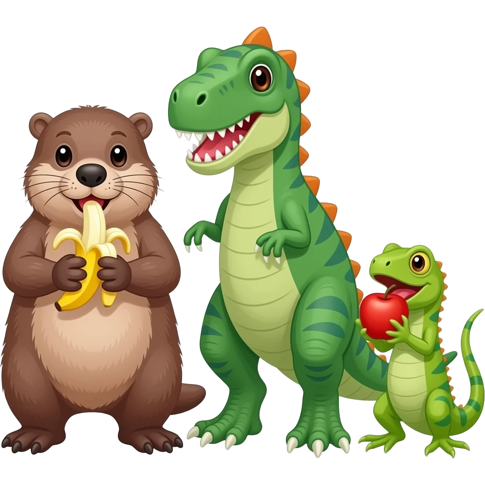 Platypus and dinosaurs and lizards eat banana and Apple emoji | AI ...