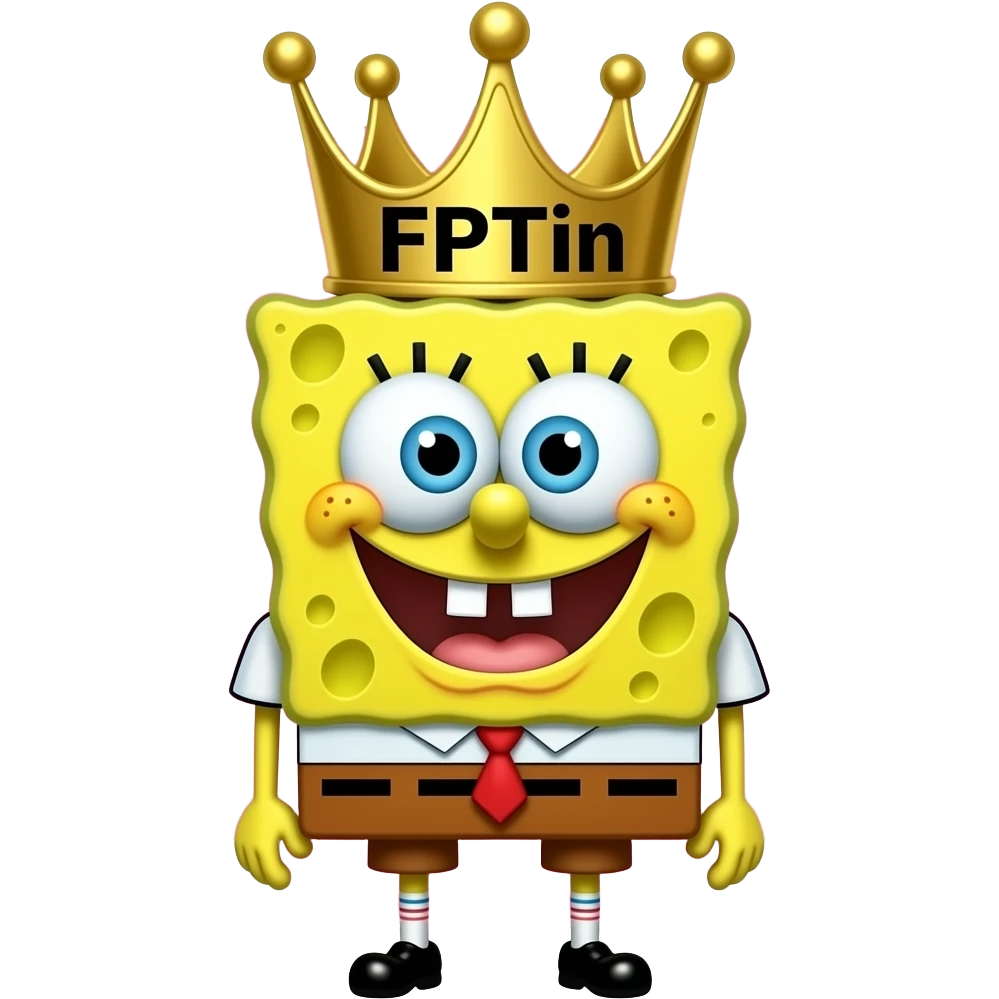 Bob esponja coroa escrita nele FPTin preto em tema sofisticado rosa e dourado emoji