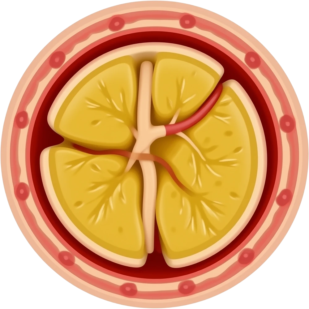yellow adipose blocking blood flow inside vascular tube. profile cut emoji