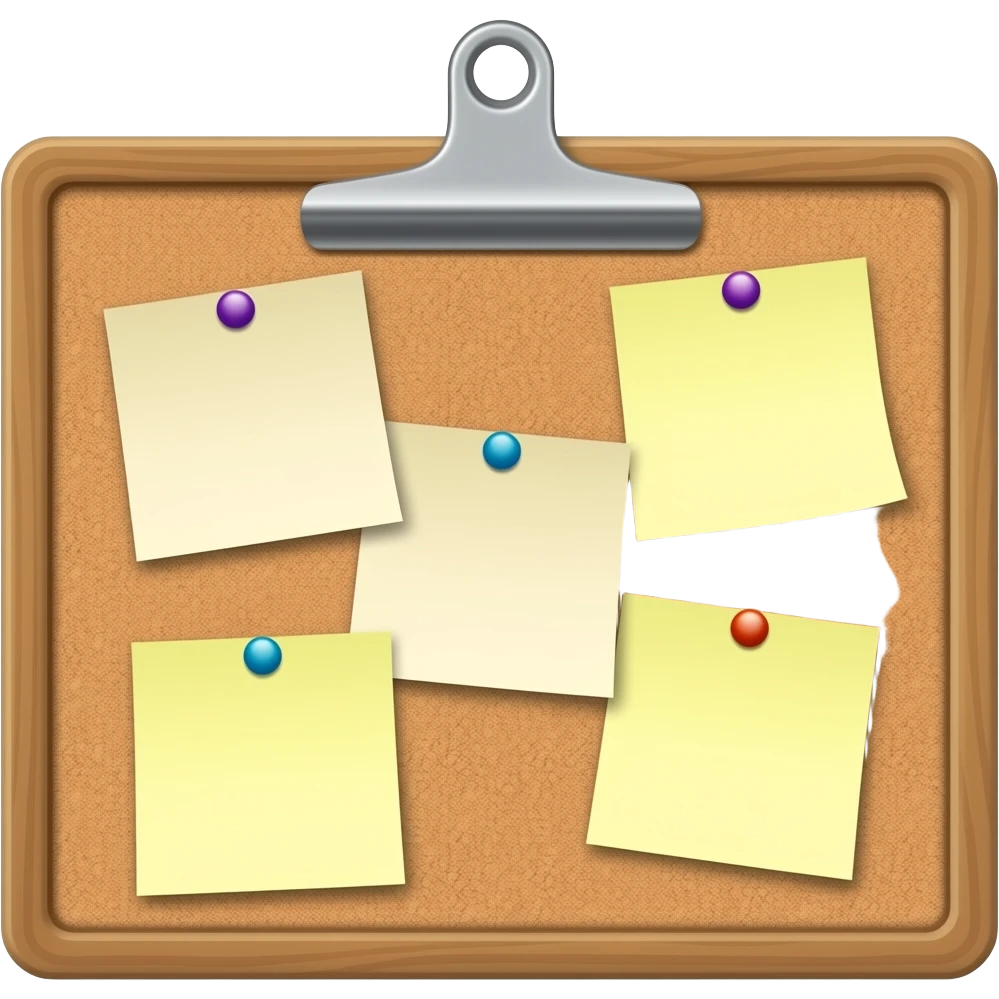 message board with posted notes. remove clip at the top emoji