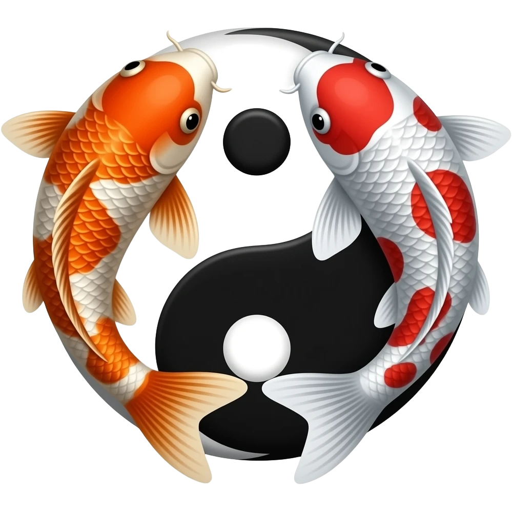 Two different colored bright Chinese Koi fish yin yang emoji