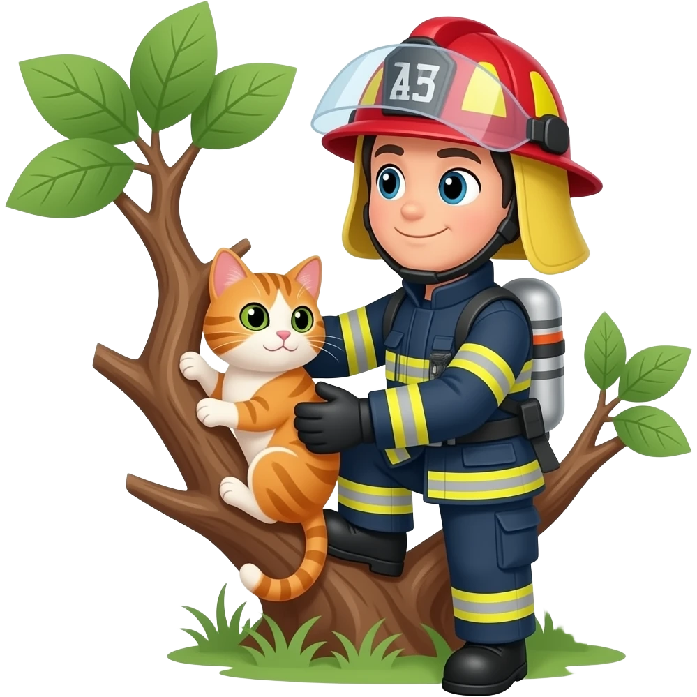fire fighter hero saving cat from tree emoji