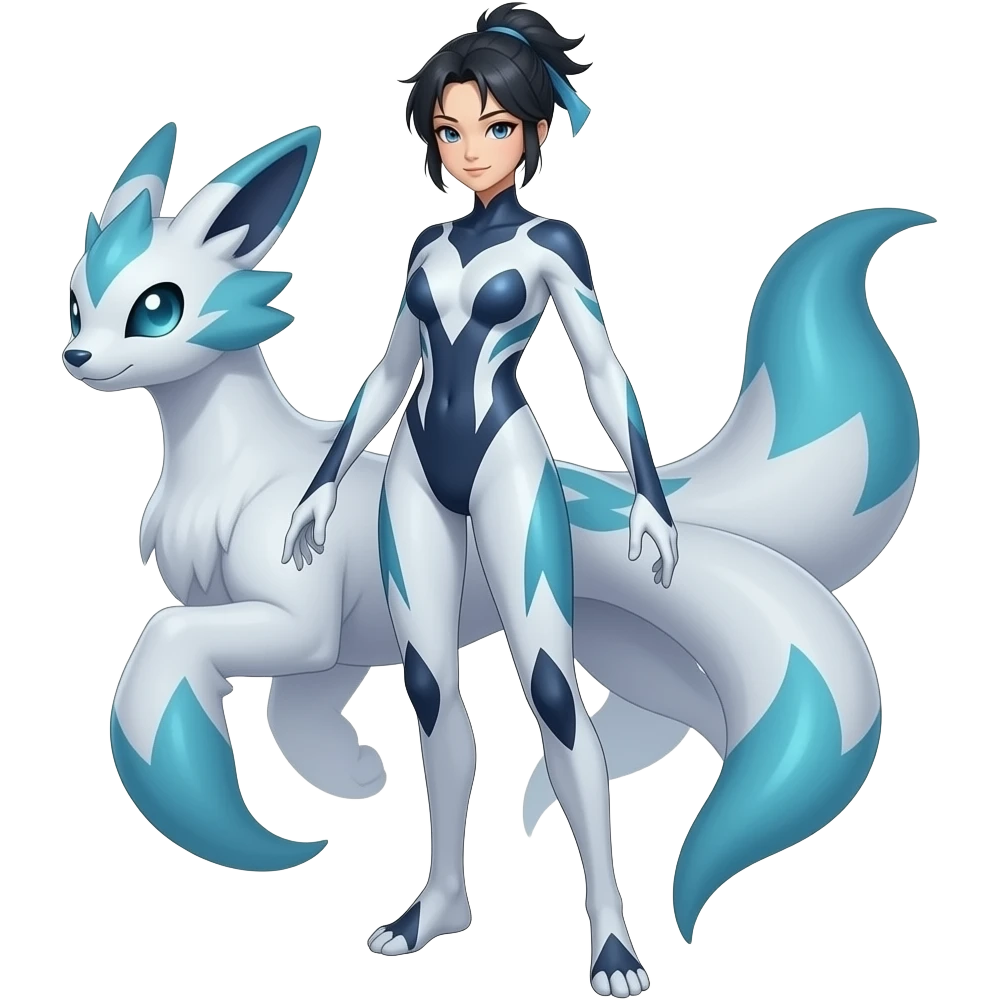 Slim thin lanky scrawny tall elegant oriental feral painted Asian Absol-Glaceon-Sylveon-fusion-hybrid-creature emoji