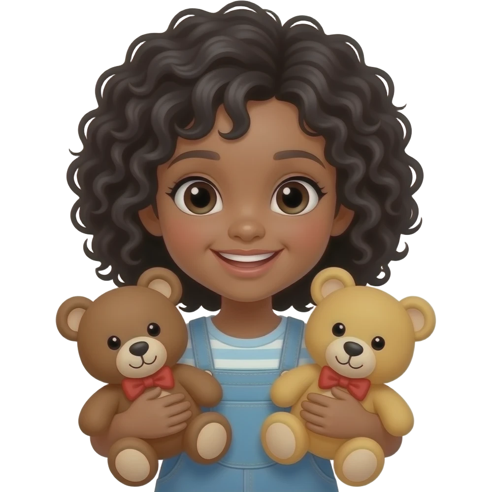 cute black curly hair girl holding teddy bears emoji