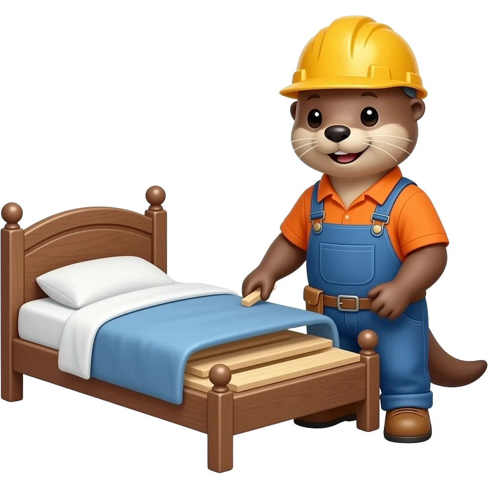 a construction worker otter assembling a bed emoji