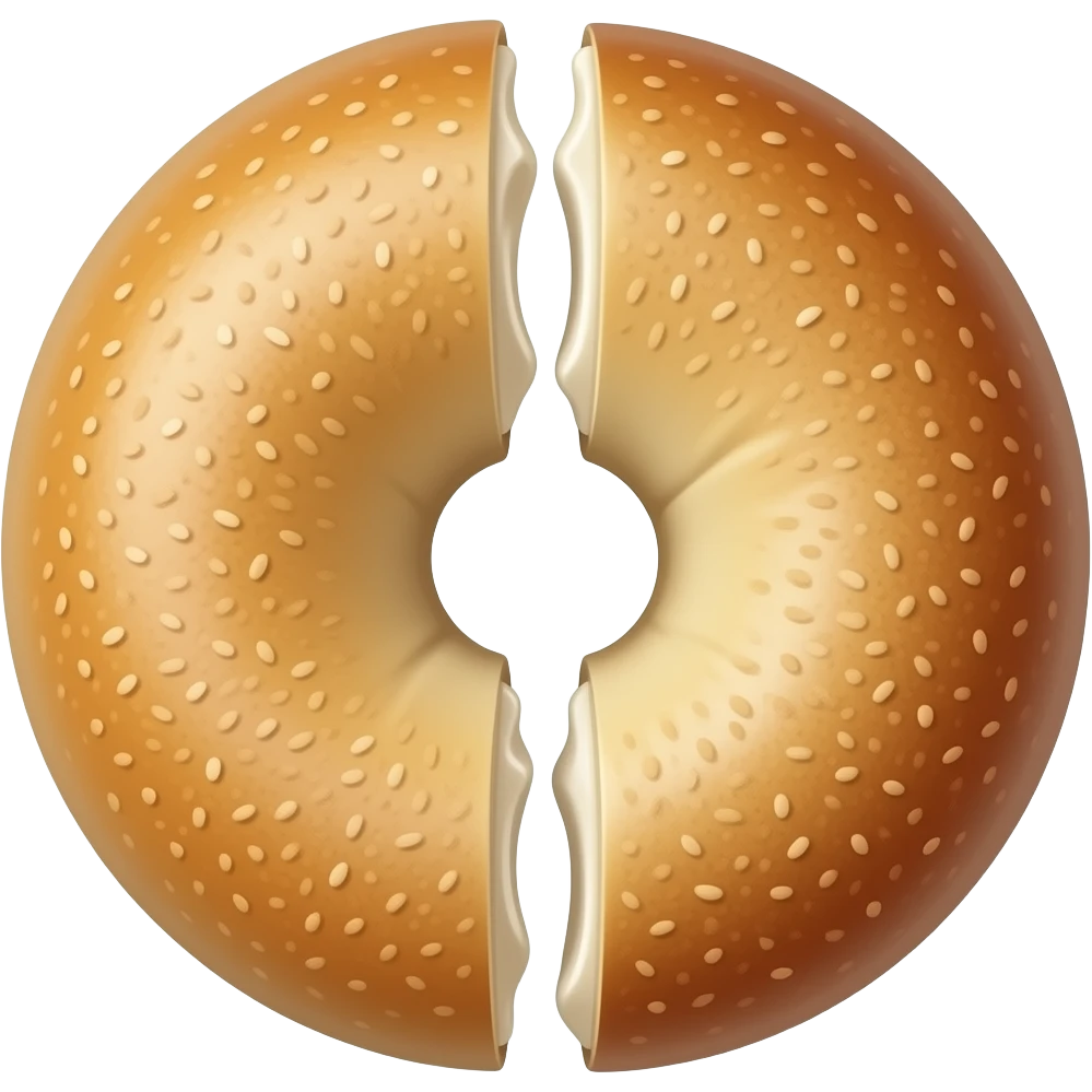 Everything bagel split next to each other with cream cheese on them emoji