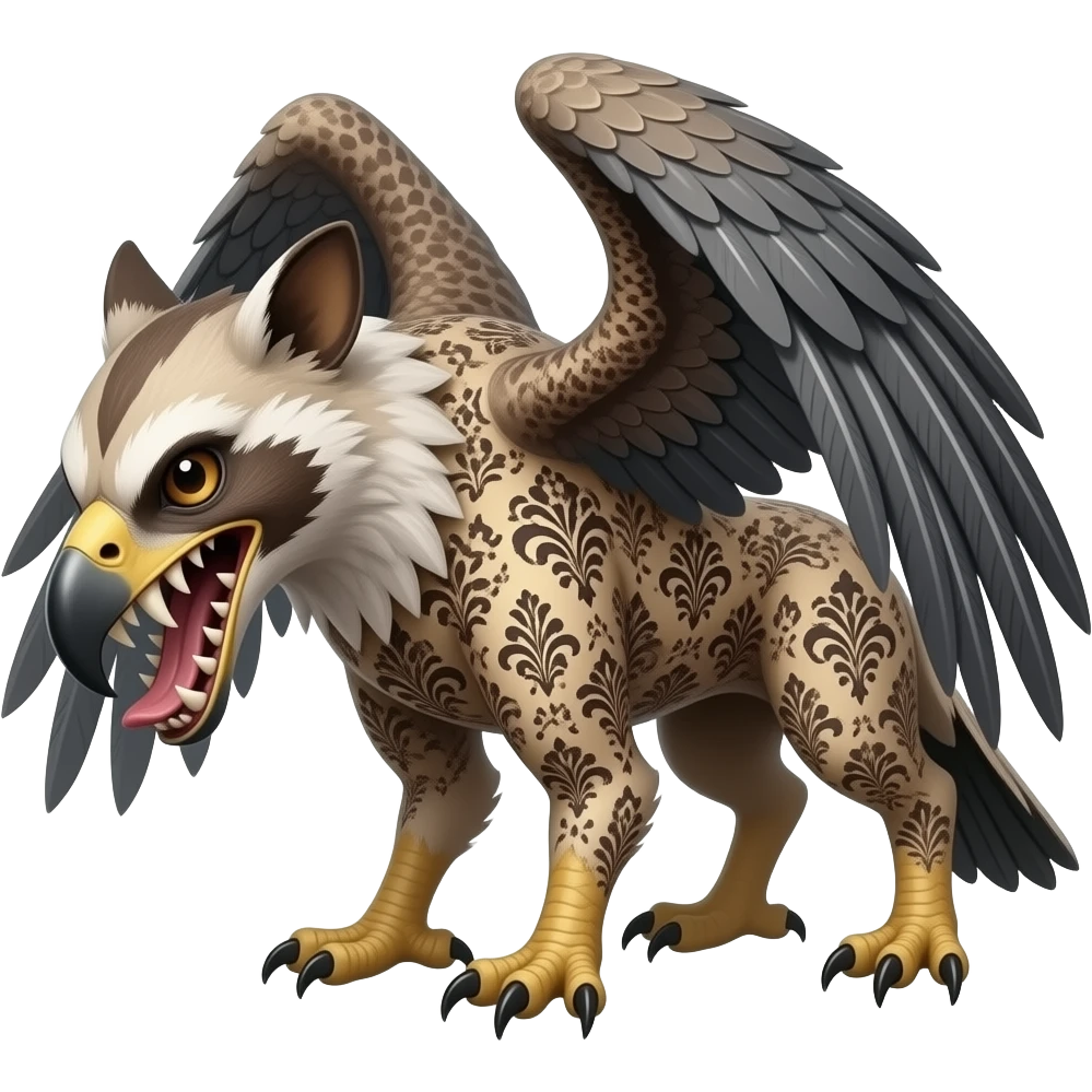 edgy Damask mutant eagle-gryphon-civet-genet-hybrid with sharp long saber teeth emoji