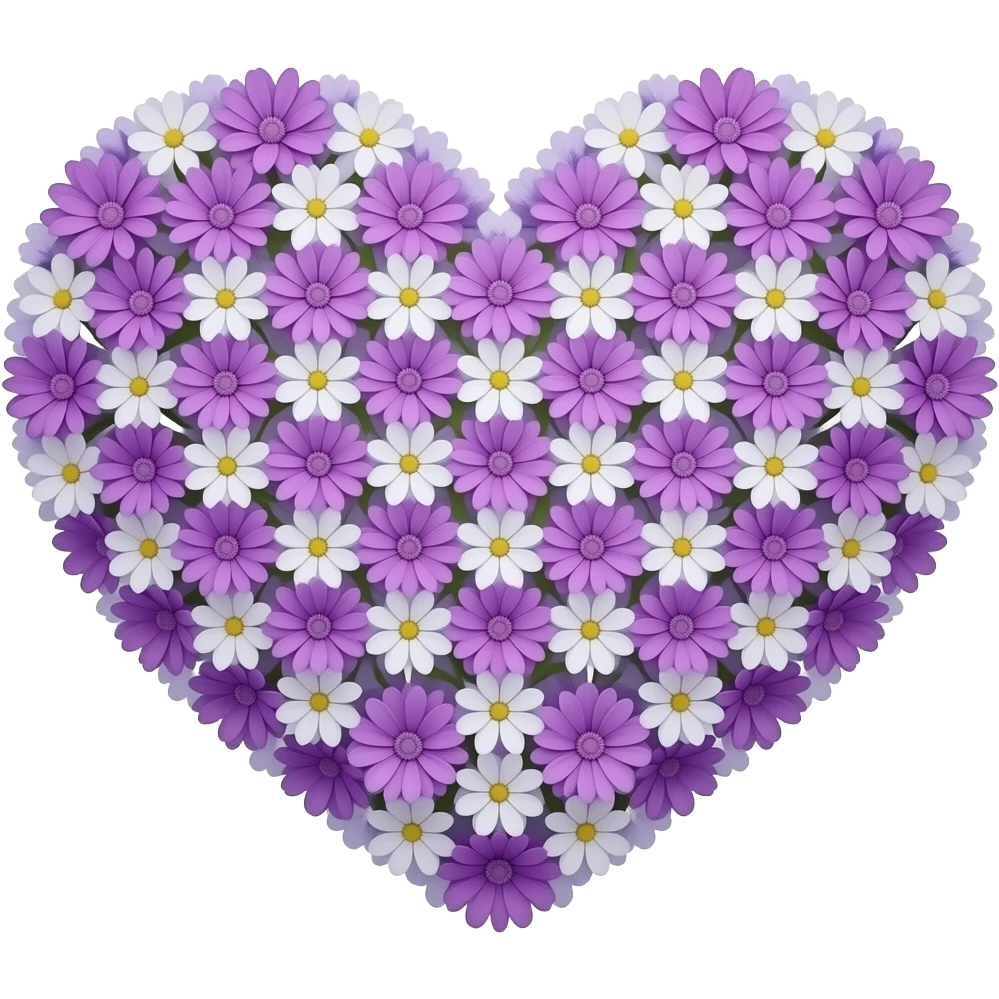 Heart made by purple and white flowers emoji