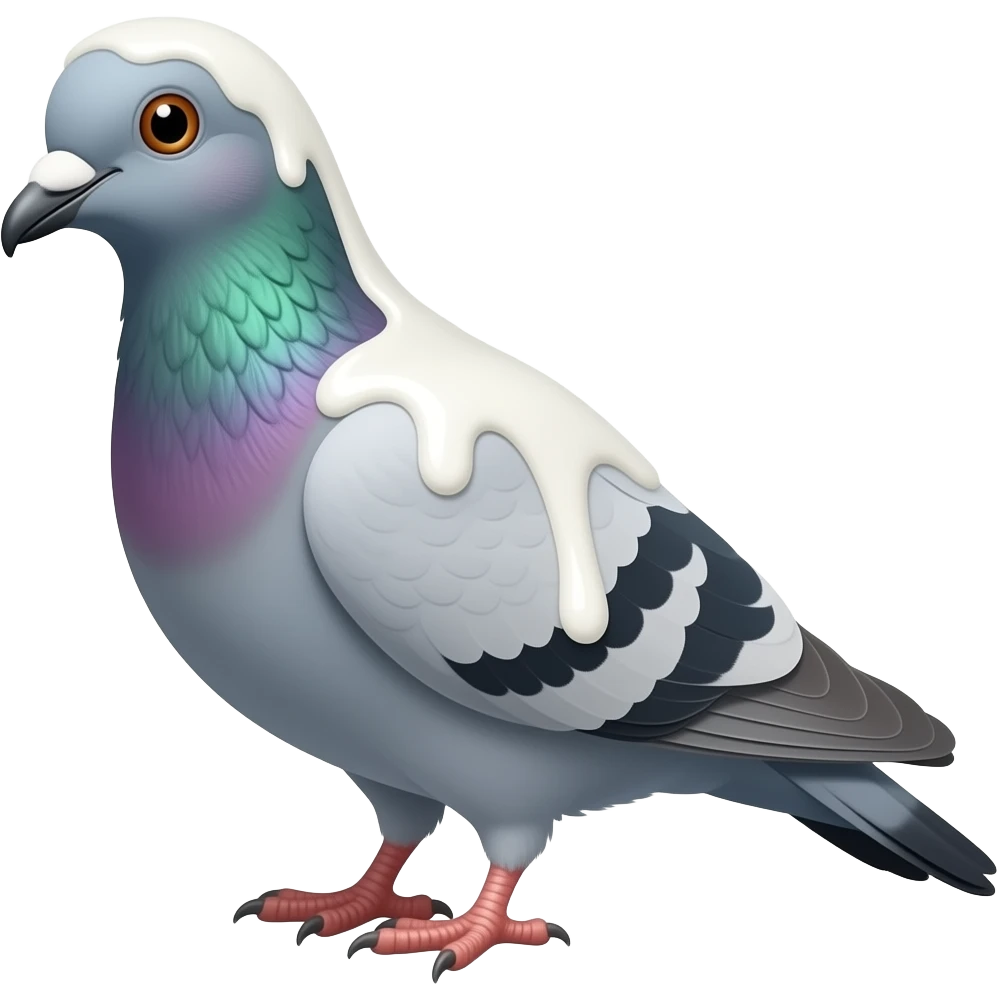 Pigeon covered in milk, all over the Pigeon, milk, he is smiling emoji